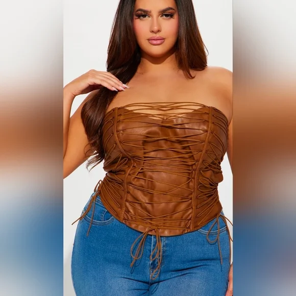 Fashion Nova Never Complicated Faux Leather Corset Plus Top Brown ~ Size 2X - Picture 10 of 10